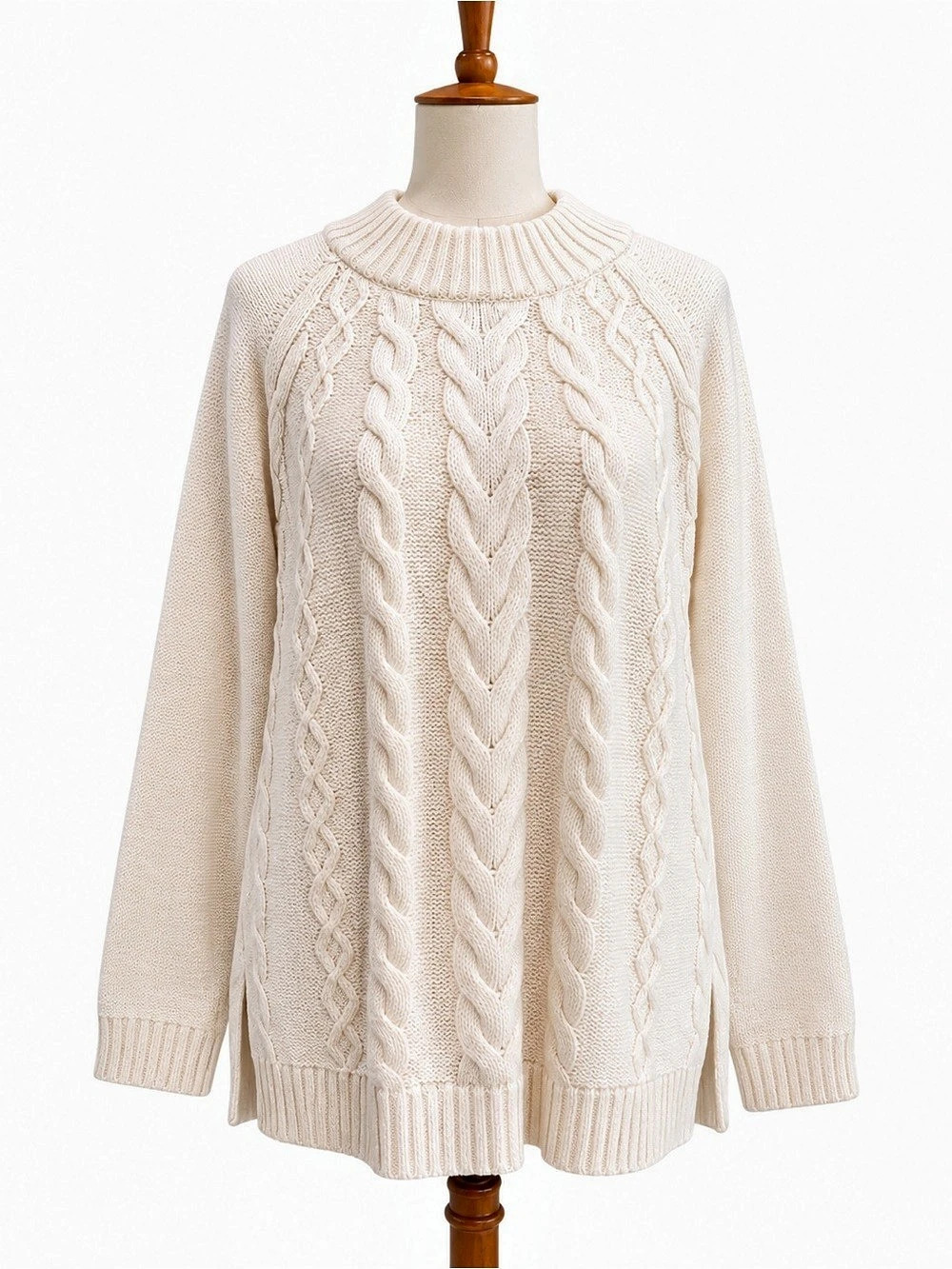 Talbots Cable Knit Mockneck Sweater Cream Small 100% Cotton Cozy